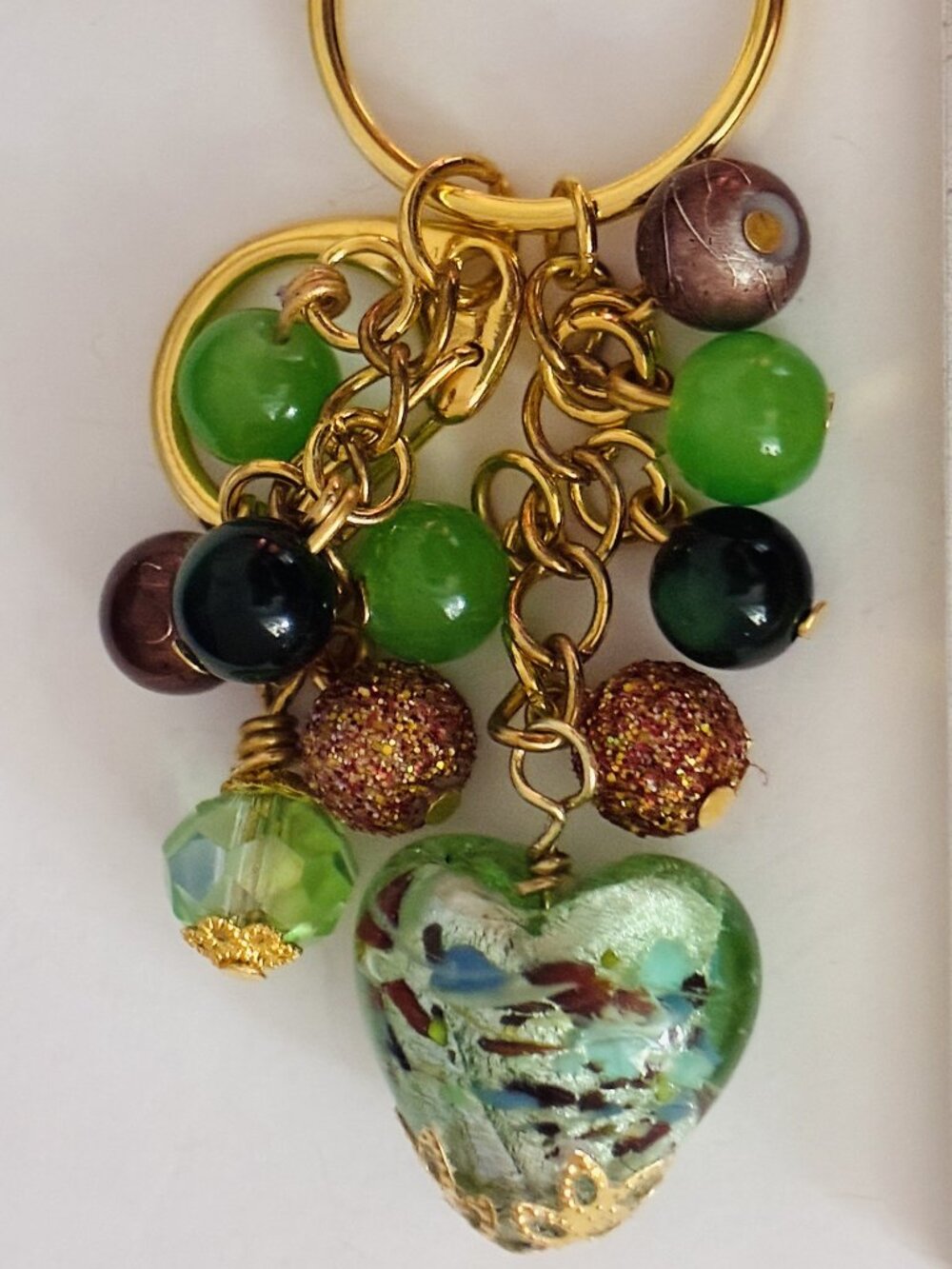 Handmade Green Heart Beaded Keychain Charm